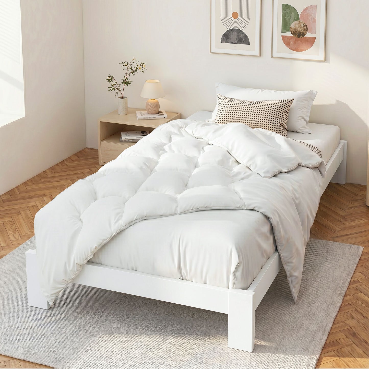 Bed Frame King Single Size Wooden White Jade