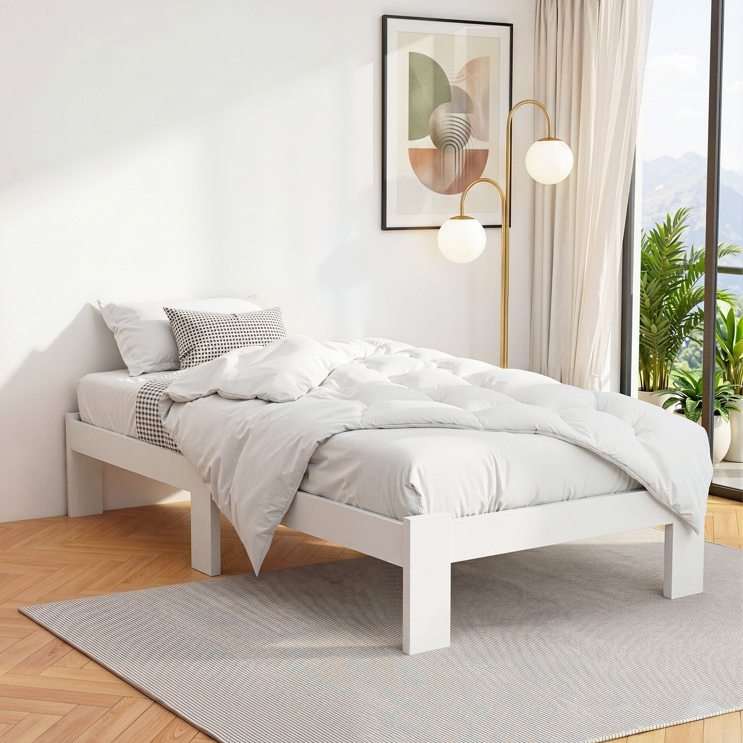 Bed Frame King Single Size Wooden White Jade