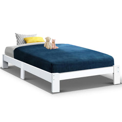 Bed Frame Single Size Wooden White Jade