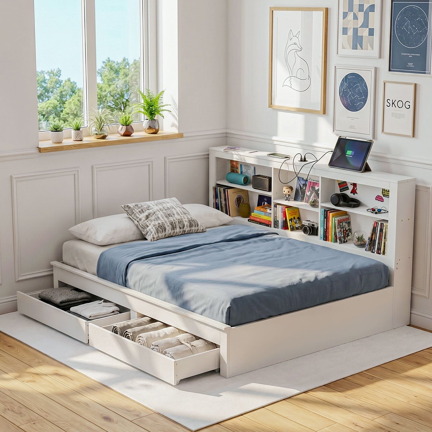 Double Bed Frame Storage Headboard Drawers | HomeAndLiving
