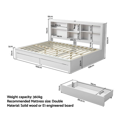 Double Bed Frame Storage Headboard Drawers | HomeAndLiving