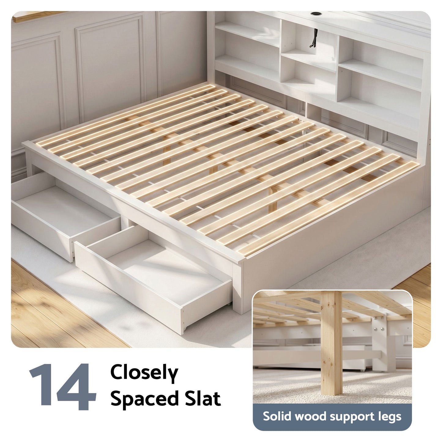 Double Bed Frame Storage Headboard Drawers | HomeAndLiving
