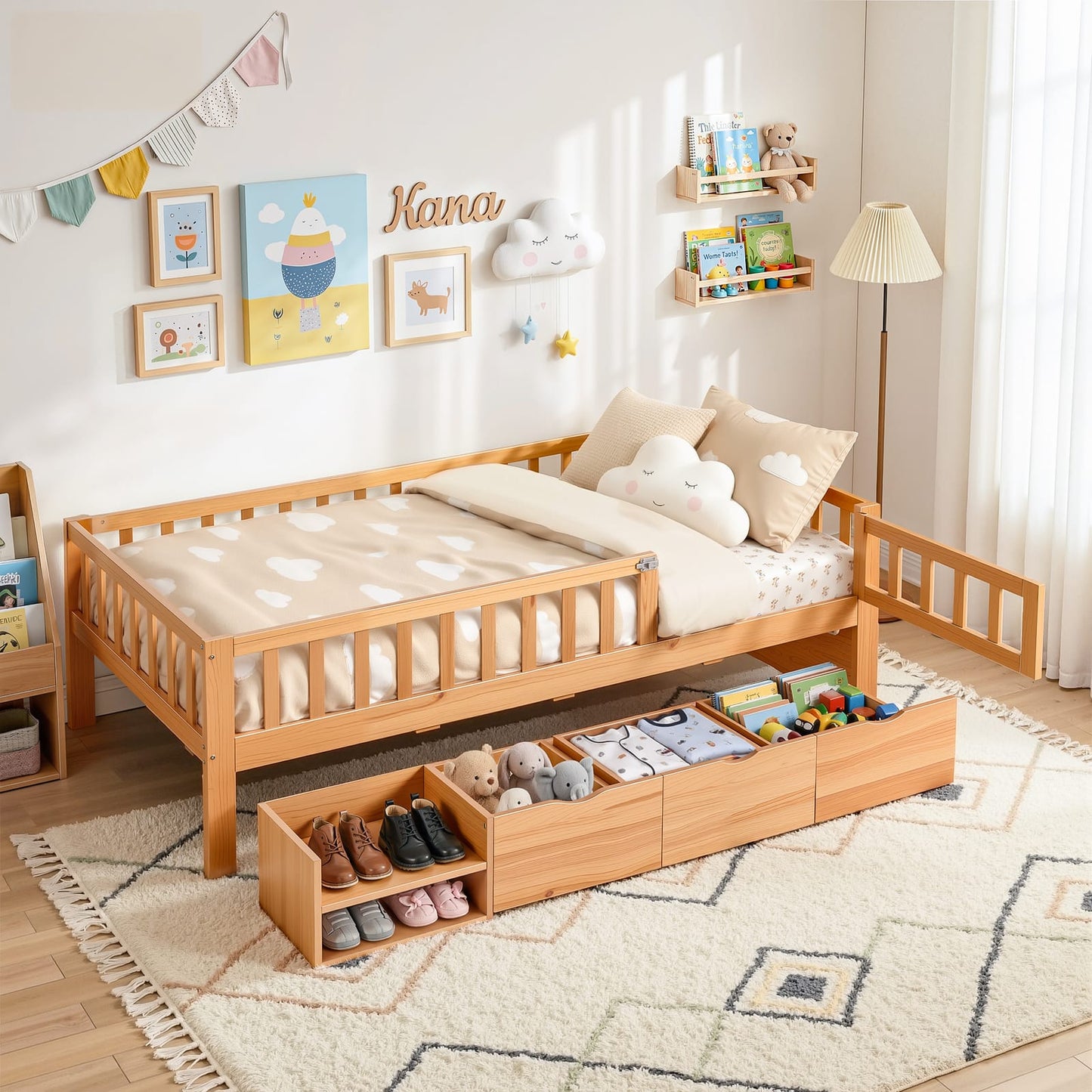 Kids Single Bed Frame Storage 195x97x62cm