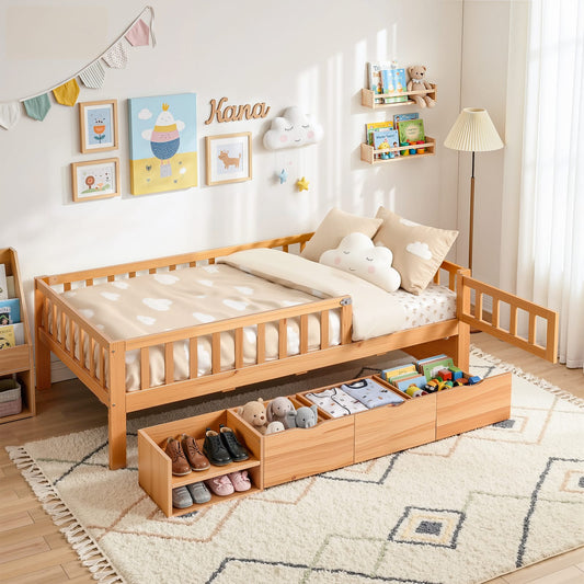 Kids Single Bed Frame Storage 195x97x62cm