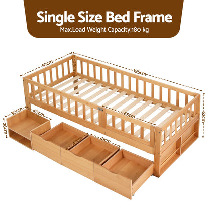Kids Single Bed Frame Storage 195x97x62cm