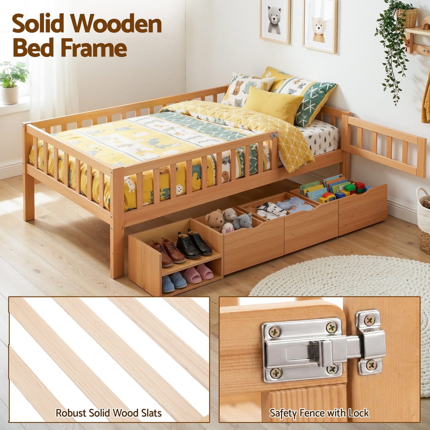 Kids Single Bed Frame Storage 195x97x62cm