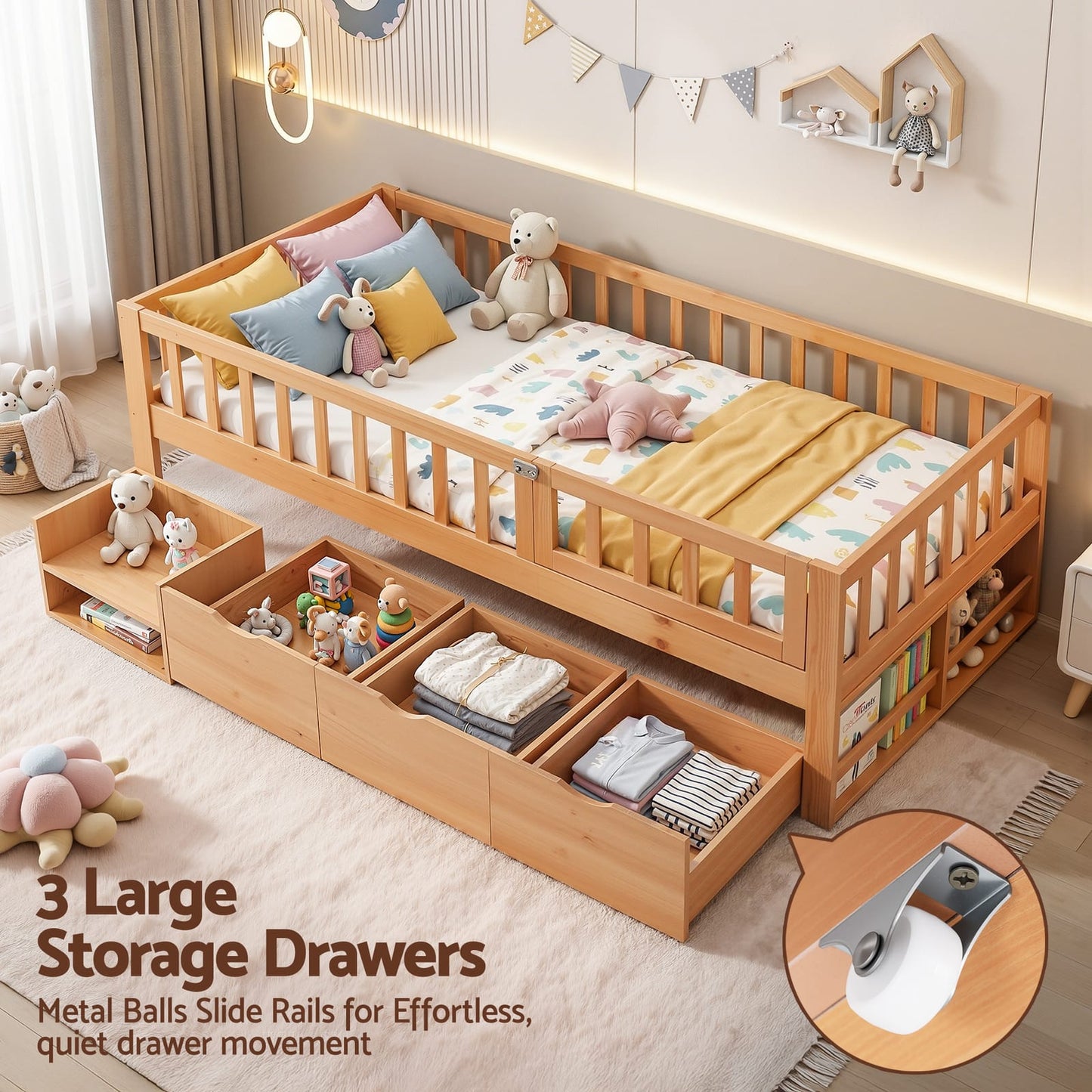 Kids Single Bed Frame Storage 195x97x62cm