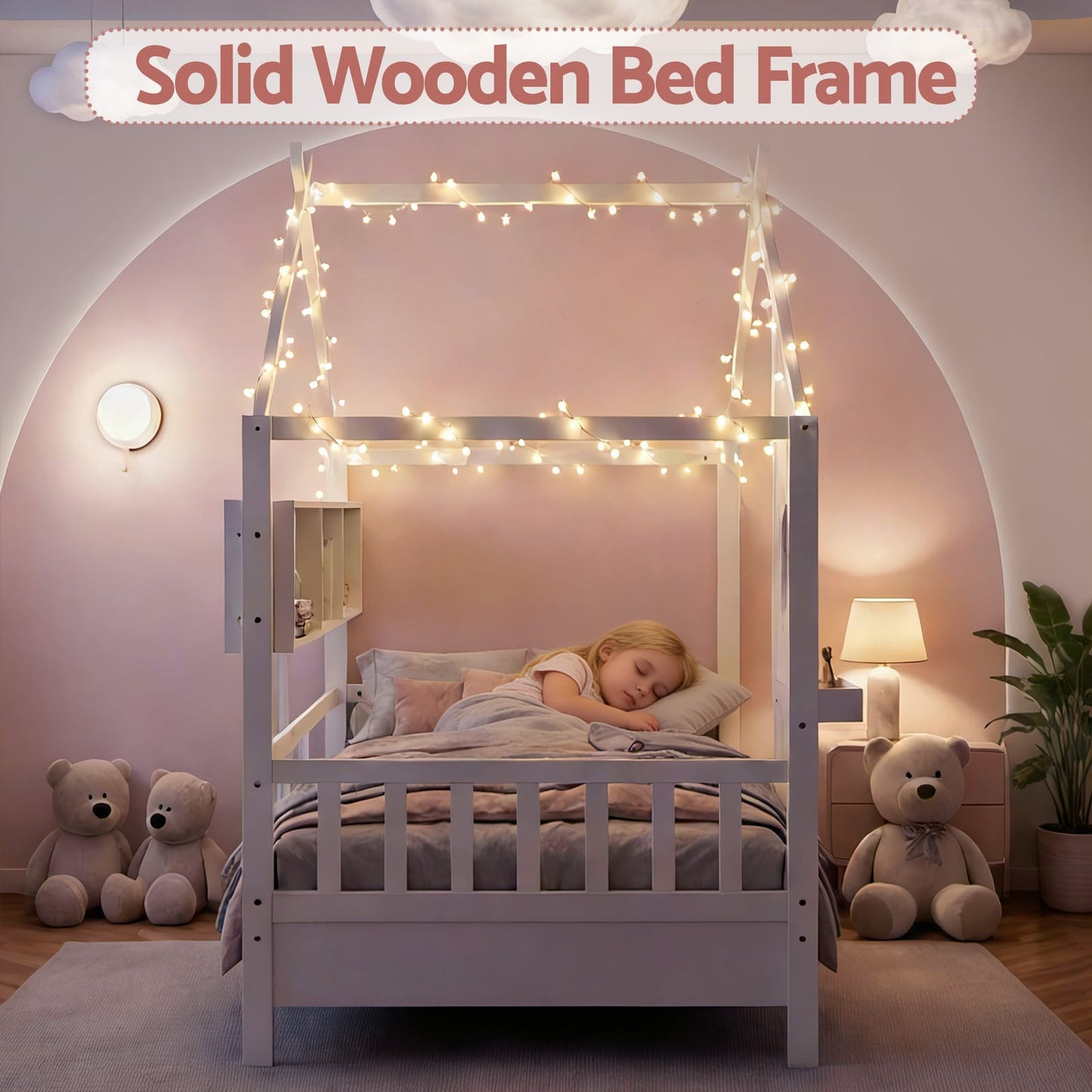 Kids Single Bed Frame White 195x99x170cm