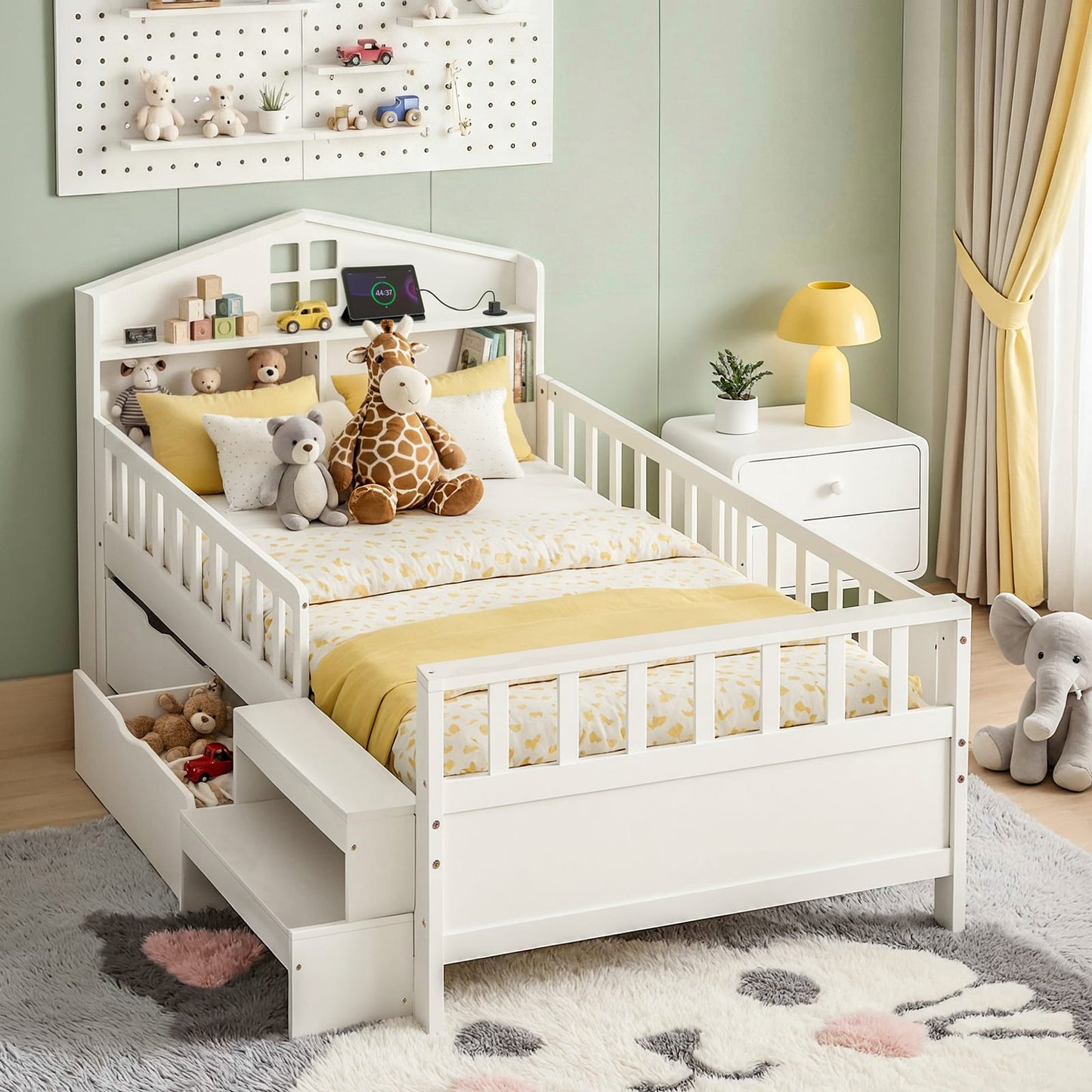 Single Bed Frame Storage White 202x97x89cm
