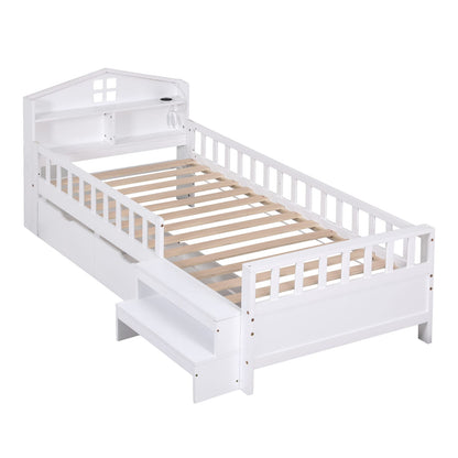 Single Bed Frame Storage White 202x97x89cm