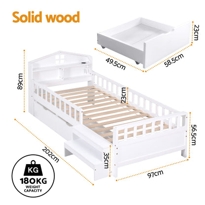 Single Bed Frame Storage White 202x97x89cm