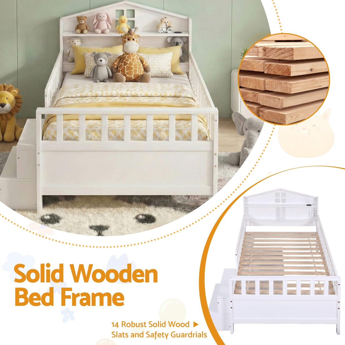 Single Bed Frame Storage White 202x97x89cm