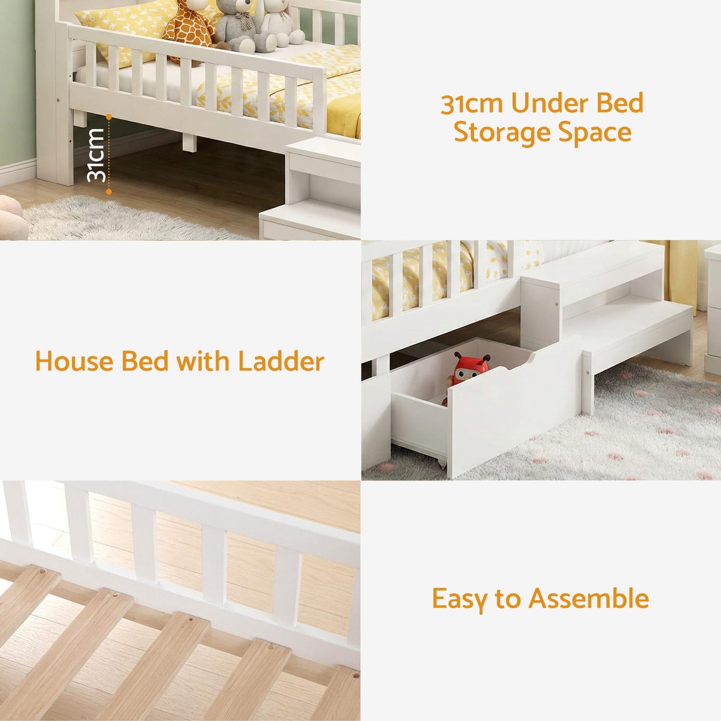 Single Bed Frame Storage White 202x97x89cm