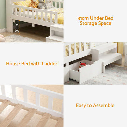 Single Bed Frame Storage White 202x97x89cm