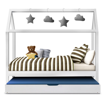 Bed Frame Wooden Trundle Daybed Kids House Frame White Holy
