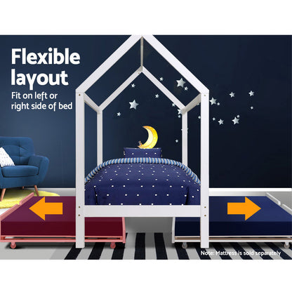 Bed Frame Wooden Trundle Daybed Kids House Frame White Holy