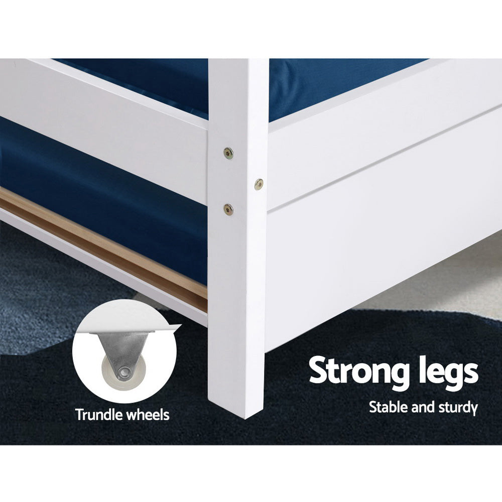 Bed Frame Wooden Trundle Daybed Kids House Frame White Holy