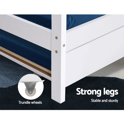 Bed Frame Wooden Trundle Daybed Kids House Frame White Holy