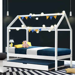 Bed Frame Wooden Trundle Daybed Kids House Frame White Holy