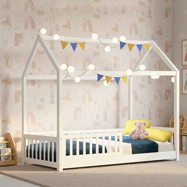  Bed Frame Wooden Kids House Frame White Rock