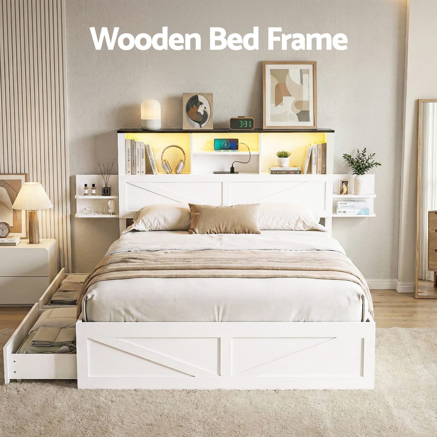 Double Bed Frame Storage 142x206x113cm