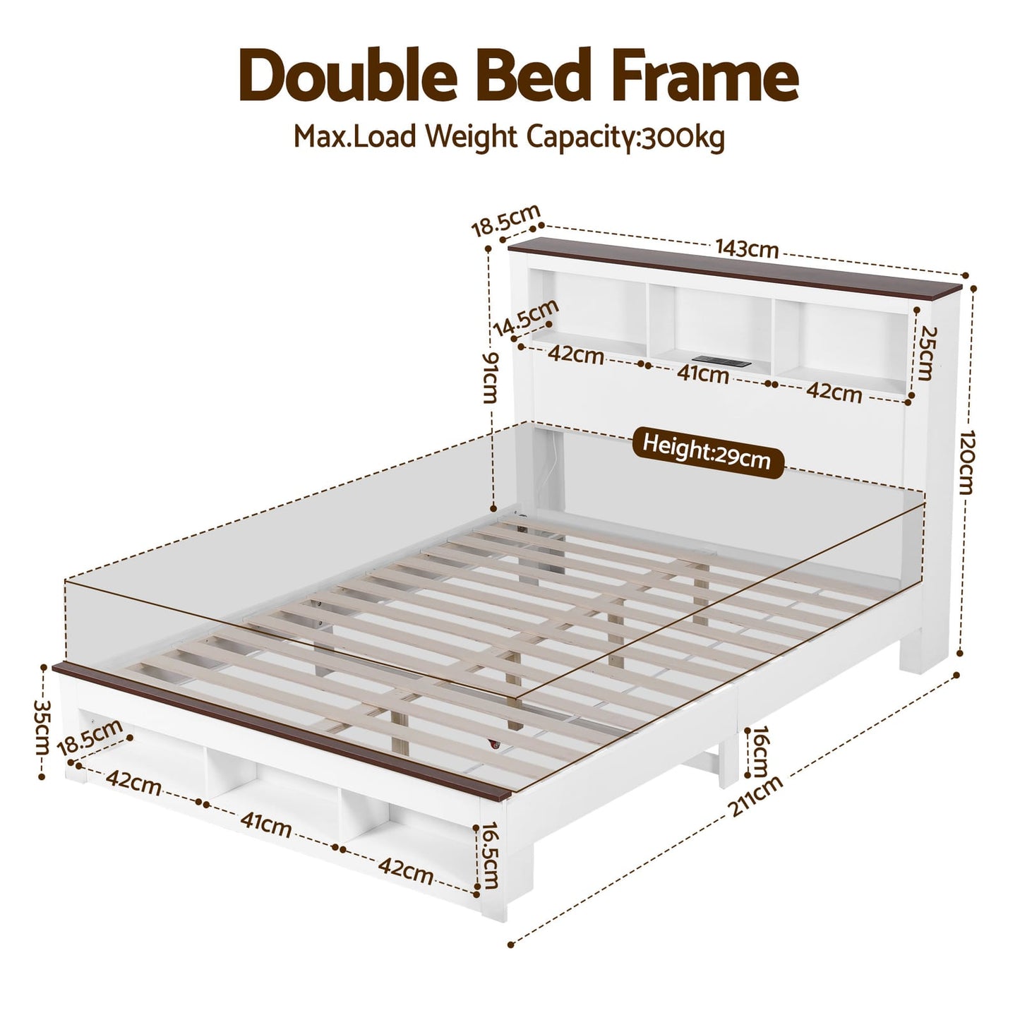 Double Bed Frame Storage 211x143x120cm