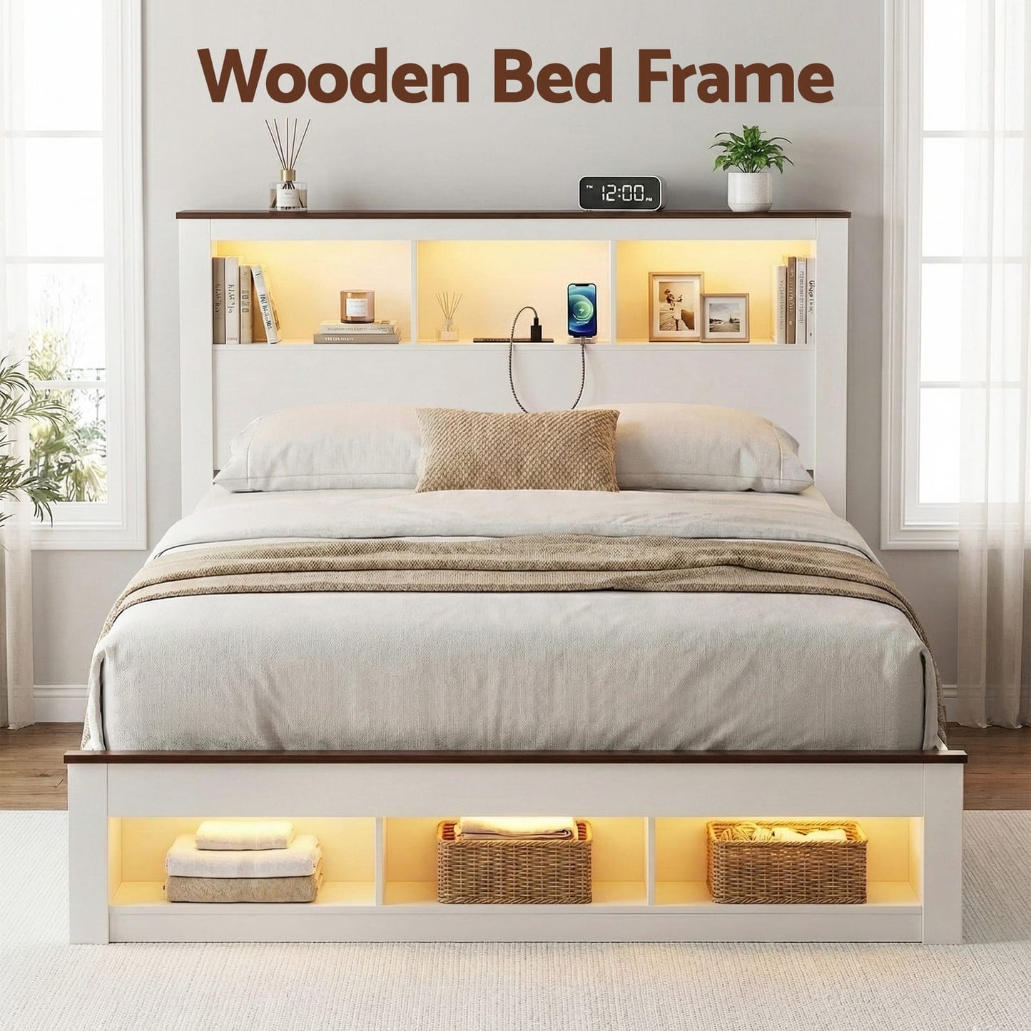 Queen Bed Frame Storage 225x158x120cm