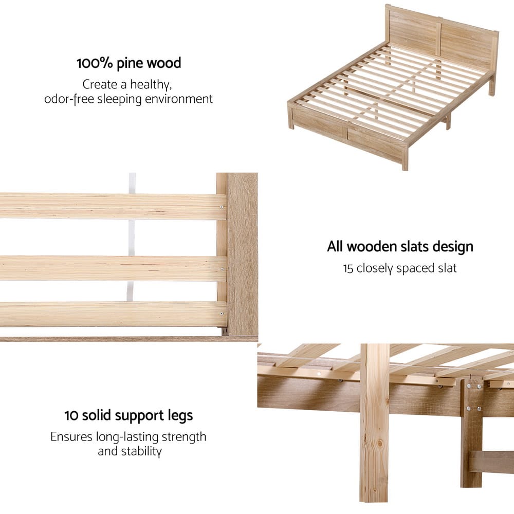 Double Bed Frame Wooden Modern 152x195x90cm