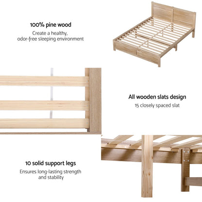 Queen Bed Frame Wooden Modern 168x208x90cm