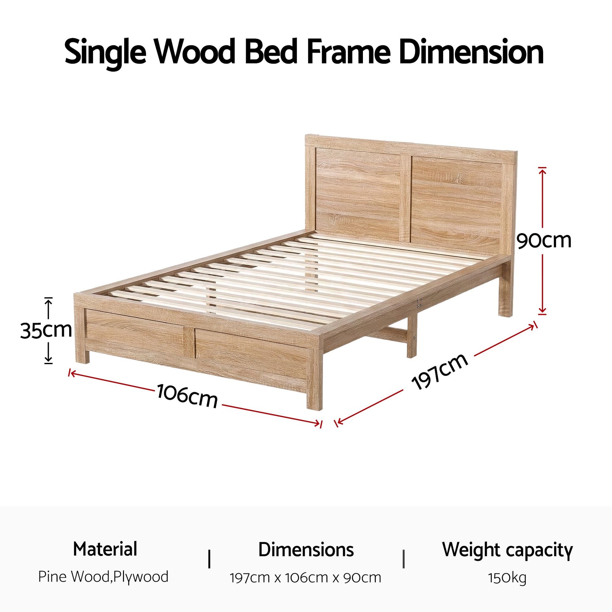 Single Bed Frame Wooden Walnut Finish | HomeAndLiving - 2