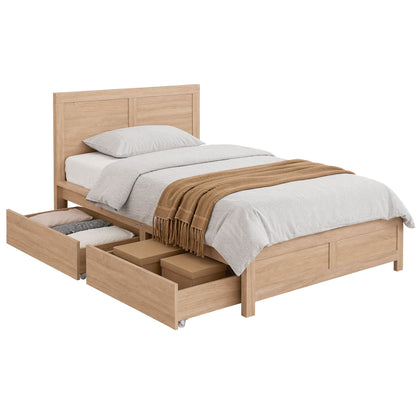Single Bed Frame 2 Drawers Walnut Wooden | HomeAndLiving - 2