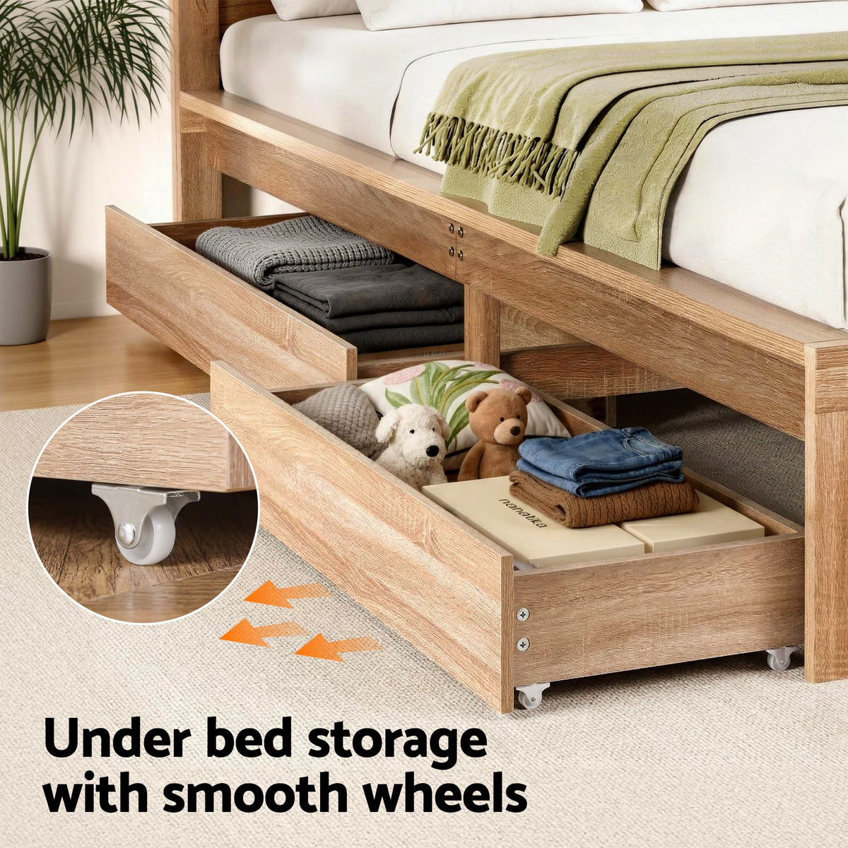 Single Bed Frame 2 Drawers Walnut Wooden | HomeAndLiving - 8