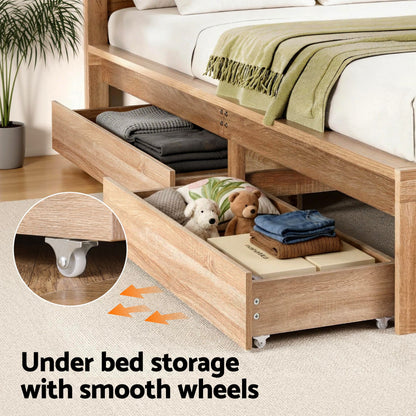 Single Bed Frame 2 Drawers Walnut Wooden | HomeAndLiving - 8