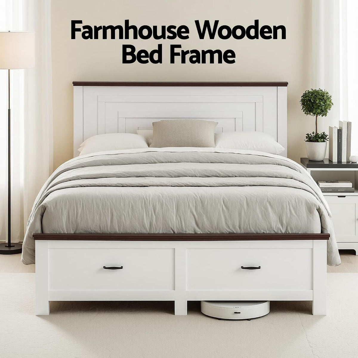 Double Bed Frame Set White 197x143x108cm