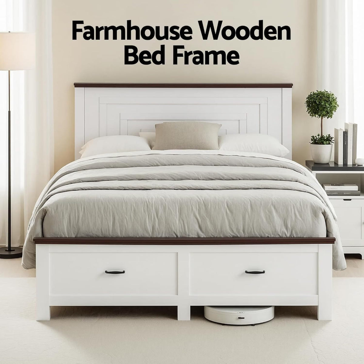 Queen Wooden Bed Frame Set 212x159x108cm