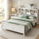 Queen Bed Frame Storage Headboard Pine White | HomeAndLiving