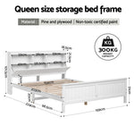 Queen Bed Frame Storage Headboard Pine White | HomeAndLiving
