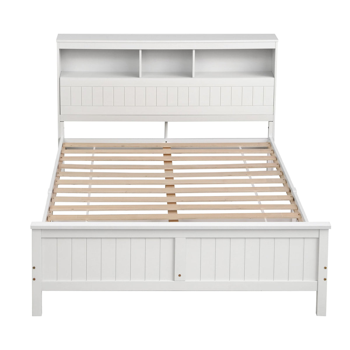 Queen Bed Frame Storage Headboard Pine White | HomeAndLiving - 2