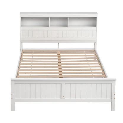 Queen Bed Frame Storage Headboard Pine White | HomeAndLiving - 2