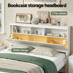 Queen Bed Frame Storage Headboard Pine White | HomeAndLiving