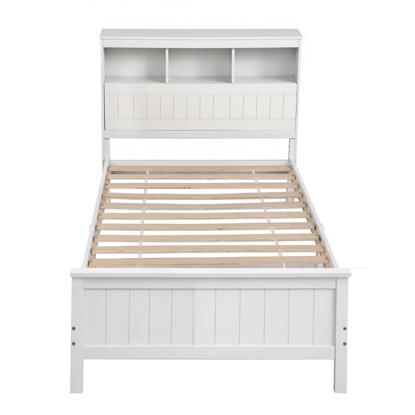Single Bed Frame Storage Headboard Pine White | HomeAndLivin - 3
