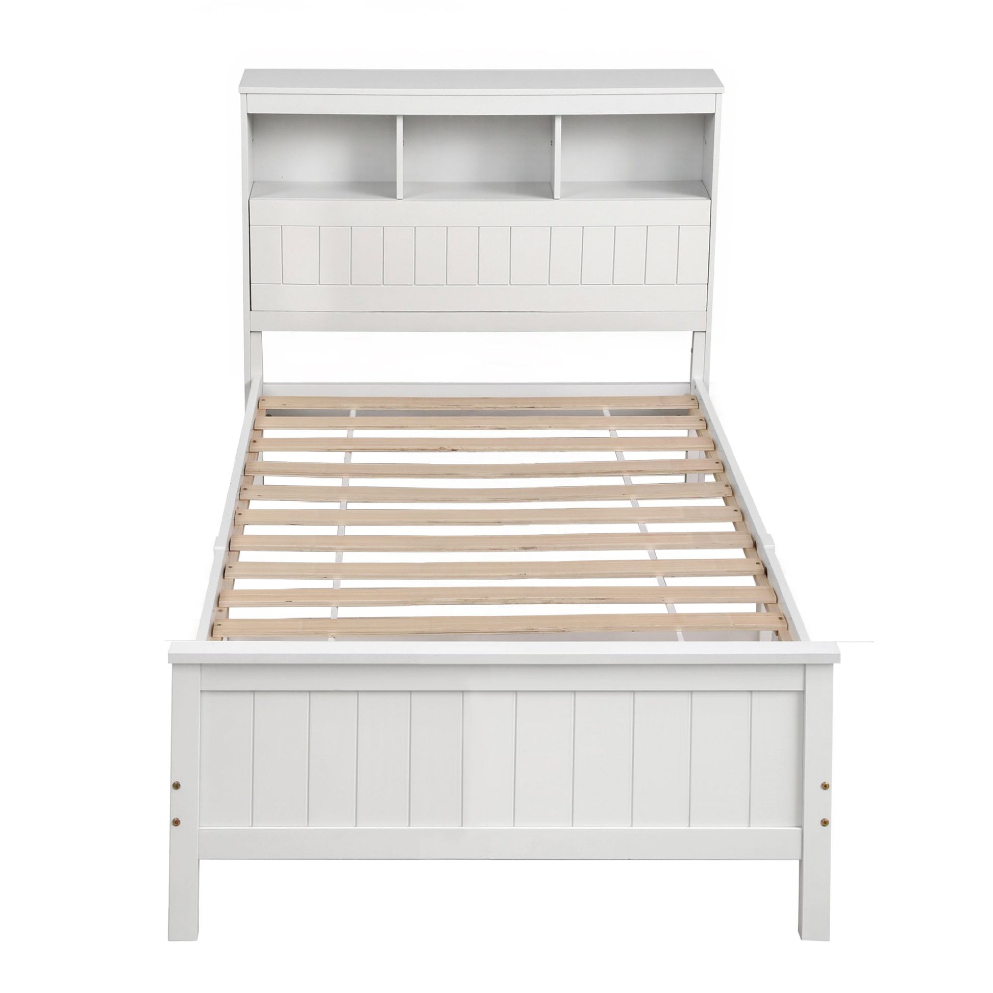 Single Bed Frame Storage Headboard Pine White | HomeAndLivin - 3