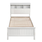Single Bed Frame Storage Headboard Pine White | HomeAndLivin