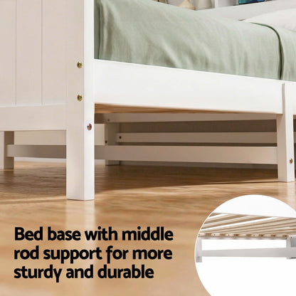 Single Bed Frame Storage Headboard Pine White | HomeAndLivin - 6