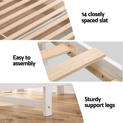 Single Bed Frame Storage Headboard Pine White | HomeAndLivin - 7