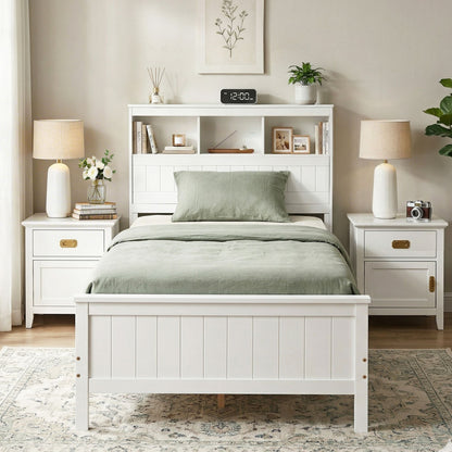 Single Bed Frame Storage Headboard Pine White | HomeAndLivin - 8