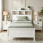 Single Bed Frame Storage Headboard Pine White | HomeAndLivin