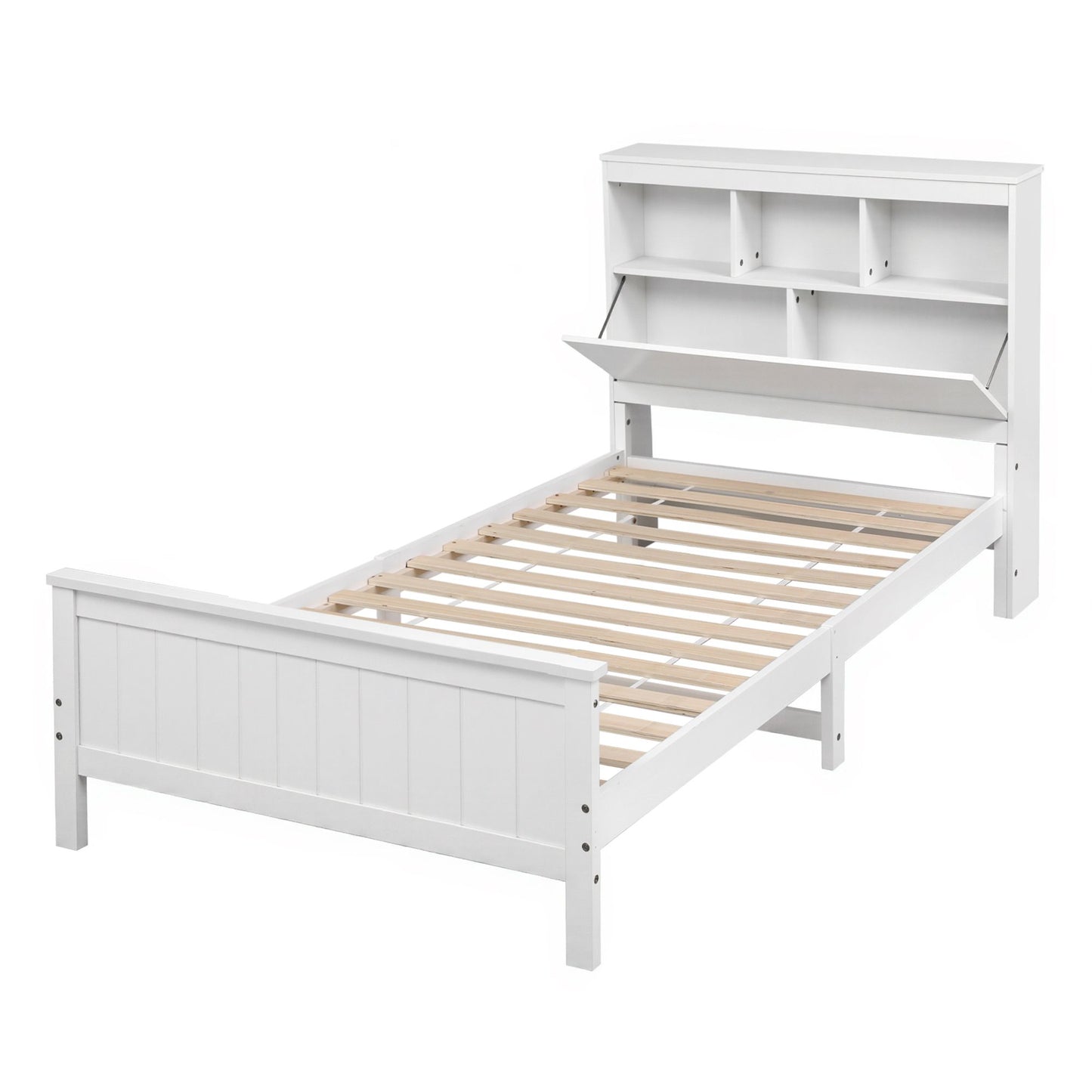 Single Bed Frame Storage Headboard Pine White | HomeAndLivin - 9