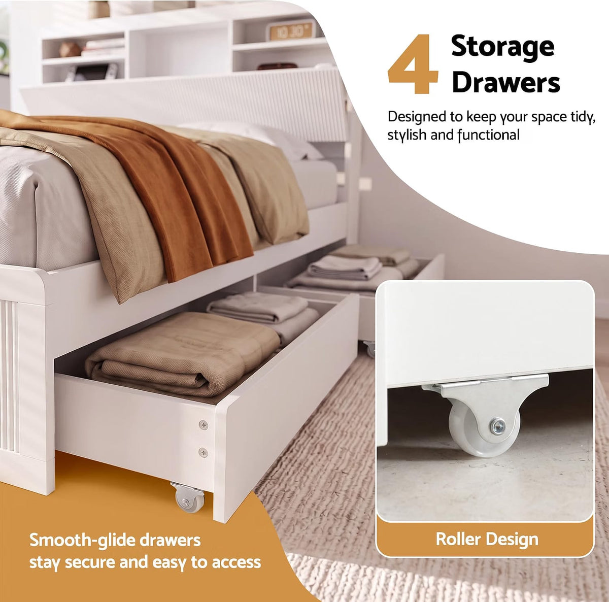 King Single Bed Frame Storage 101x40x15cm