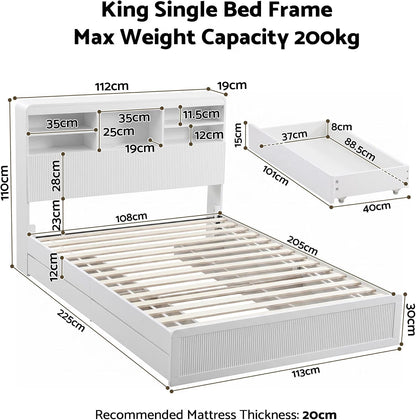 King Single Bed Frame Storage 101x40x15cm